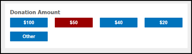 Buttons show $100, $50, $40, and $20 in descending order with the second button selected.