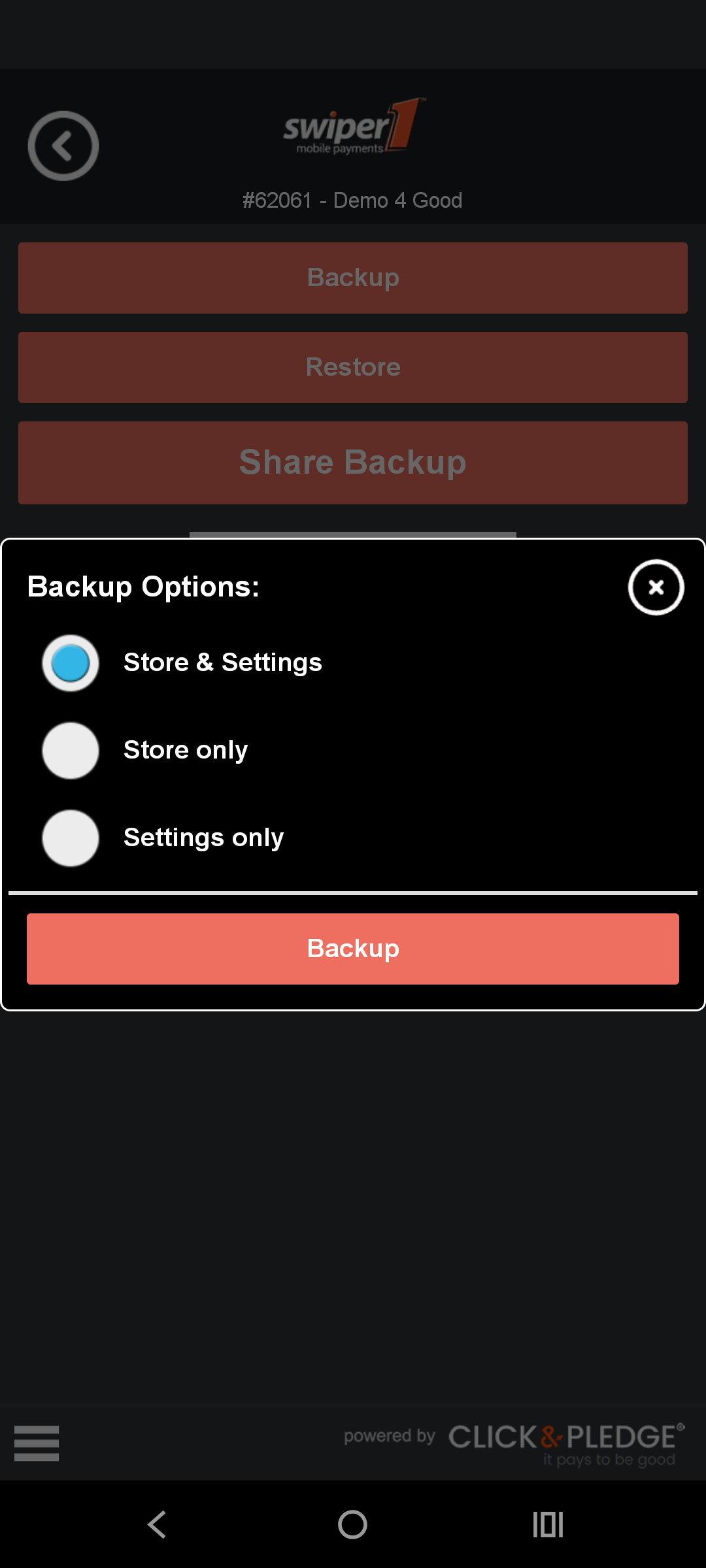 Backup Options dialog
